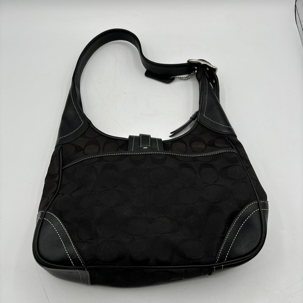 Coach Hamptons Hobo Handbag Shoulder Bag Signature Black 8K02 VTG READ - Picture 10 of 16